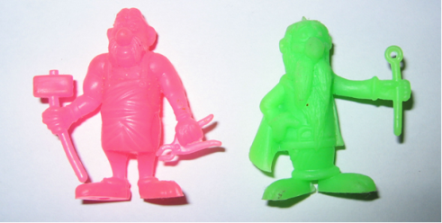 Automatix in der typisch transparenten Farbe rosa und Miraculix in transparent grün